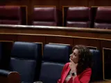 María Jesús Montero, en su escaño del Congreso, con gesto pensativo.