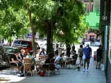 Terrazas en el barrio de Lavapiés de Madrid