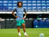 Marcelo, durante el calentamiento de un partido