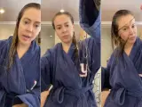 Imágenes del vídeo publicado por Alyssa Milano en Twitter en el que muestra la pérdida de cabello tras haber padecido la Covid-19.