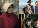 Collage de tres series de tres plataformas distintas: 'El cuento de la criada' (Hulu), 'Westworld' (HBO) y 'Stranger Things' (Netflix).