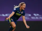 Eugenie Le Sommer celebra uno de los goles del Olympique