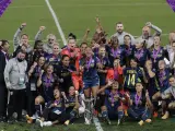 El Olympique de Lyon celebrando la Champions