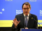 El 'expresident' del Govern, Artur Mas, en la rueda de prensa donde anunció que dejaba el cargo de presidente del PDeCAT, el 9 de enero de 2018.