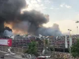 Incendio en el puerto de Beirut un mes después de las explosiones