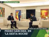 El presidente del Gobierno, Pedro S&aacute;nchez, durante la entrevista concedida a La Sexta Noche.