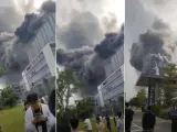 Imágenes mostradas en las redes sociales del incendio en un laboratorio de Huawei en China.