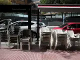 Terrazas recogidas en un bar ubicado en el barrio de Las Tablas, en el distrito de Hortaleza (Madrid)
