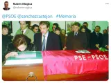 Tuit de Rubén Múgica en el que recuerda a Sánchez el asesinato de su padre a manos de ETA.