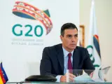 El presidente del Gobierno, Pedro Sánchez, durante su intervención en la cumbre virtual del G20.
