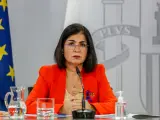 La ministra de Pol&iacute;tica Territorial, Carolina Darias, en la rueda de prensa tras el Consejo Interterritorial de Salud.