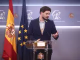 El portavoz de ERC en el Congreso, Gabriel Rufi&aacute;n, interviene en una rueda de prensa posterior a la Comisi&oacute;n de Presupuestos en el Congreso de los Diputados, en Madrid, (Espa&ntilde;a), a 24 de noviembre de 2020.