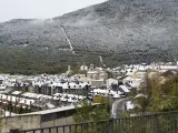 Invierno, nieve, pueblo, interior, rural