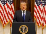 El presidente saliente de EE UU, Donald Trump, durante su discurso de despedida, en una imagen de vídeo.
