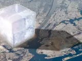 Representación del tamaño de hielo perdido sobre la ciudad de Nueva York.