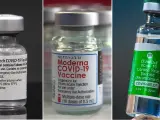 Viales de las vacunas de Pfizer, Moderna y AstraZeneca contra el coronavirus.