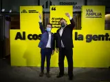 El candidato de ERC a la presidencia de la Generalidad de Cataluña y vicepresidente en funciones, Pere Aragonès, junto al líder de ERC, Oriol Junqueras.