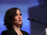 La presidenta de la Comunidad de Madrid, Isabel Díaz Ayuso, durante su discurso en el Foro de Liderazgo Turístico de Exceltur en Ifema, en Madrid a 21 de enero de 2020. 21 enero 2020 políticos españoles, feria de Madrid, turismo Jesús Hellín / Europa Press (Foto de ARCHIVO) 21/1/2020