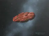 Concepto del artista del objeto interestelar 'Oumuamua como un disco en forma de panqueque.