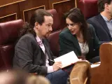Pablo Iglesias, candidato de Podemos a la Presidencia de Madrid, e Irene Montero, ministra de Igualdad, en una imagen de archivo.