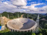 Vista aérea del telescopio esférico de apertura de quinientos metros (FAST) de China.