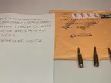 El contenido del sobre dirigido a Pablo Iglesias: amenazas de muerte en una carta y cuatro balas de fusil.