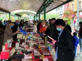 Puestos de los libreros en la Plaza de España de Valladolid este 23 de abril de 2021.