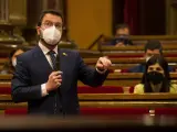 El vicepresidente del Govern en funciones, Pere Aragon&eacute;s, en el Parlament de Catalu&ntilde;a.