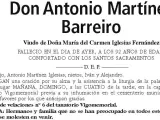 Esquela de Antonio Martínez Barreiro.