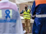 San Cibrao, Lugo. Manifestación de los trabajadores de Alcoa para empujar al Gobierno a que compre la factoria de aluminio de A Mariña por medio de la SEPI. En la imagen, José Paleo, representante sindical de la CIG p