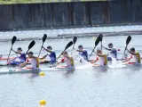 Marcus Cooper Walz, Carlos Arévalo y Rodrigo Germade, en el K4 500 en Tokio 2020