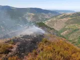 Medios aéreos y terrestres trabajan en el reavivamiento del incendio de Ezcaray