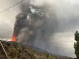 Vista del volcán en erupción de La Palma desde la 'zona de exclusión'.