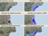 Evolución futura del litoral valenciano según el visor de la GVA