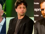 Los multimillonarios Jeff Bezos, Sergey Brin y Peter Thiel.