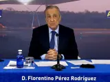 El presidente de ACS, Florentino Pérez, durante una presentación con analistas