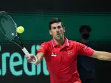 Novak Djokovic durante un partido de la temporada 2021.