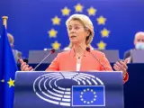 15-09-2021 La presidenta de la Comisión Europea, Ursula von der Leyen, durante el debate sobre el estado de la UE en el Parlamento Europeo en Bruselas. ECONOMIA COMISIÓN EUROPEA