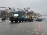 Despliegue de las fuerzas de seguridad durante las protestas en la ciudad de Almaty.