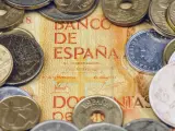 Monedas y billetes de pesetas espa&ntilde;olas