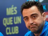 Xavi, durante una rueda de prensa del Barcelona