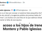 Tuits de Irene Montero y Pablo Iglesias.