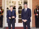 El presidente del Gobierno, Pedro Sánchez, y la primera ministra del Reino de Dinamarca, Mette Frederiksen, posan en el Palacio de la Moncloa, a 21 de febrero de 2022, en Madrid (España). 21 FEBRERO 2022;METTE FREDERIKSEN;MADRID;MONCLOA EUROPA PRESS/E. Parra. POOL / Europa Press 21/2/2022