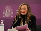 La delegada del Gobierno contra la Violencia de Género, Victoria Rosell, interviene en la presentación del estudio 'Prácticas de reparación de violencias machistas. Análisis y propuestas', en el Ministerio de Igualdad, a 25 de febrero de 2022, en Madrid (España).