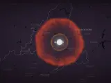 Radio de impacto de una bomba nuclear sobre Madrid según el simulador de la fundación Outrider.