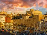 Landscape with Ciutadella de Menorca at sunset, Minorca island, Spain