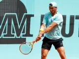 Rafael Nadal durante un entrenamiento en la Caja Mágica