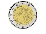 La moneda de dos euros que emitirá el Banco de Estonia en apoyo a Ucrania.