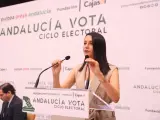 La presidenta de Ciudadanos (Cs), Inés Arrimadas, interviene este lunes en Sevilla en un encuentro informativo organizado por Europa Press Andalucía en colaboración con la Fundación Cajasol dentro del ciclo 'Andalucía Vota'