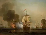 Explosión del galeón español 'San José', según el cuadro de Samuel Scott.